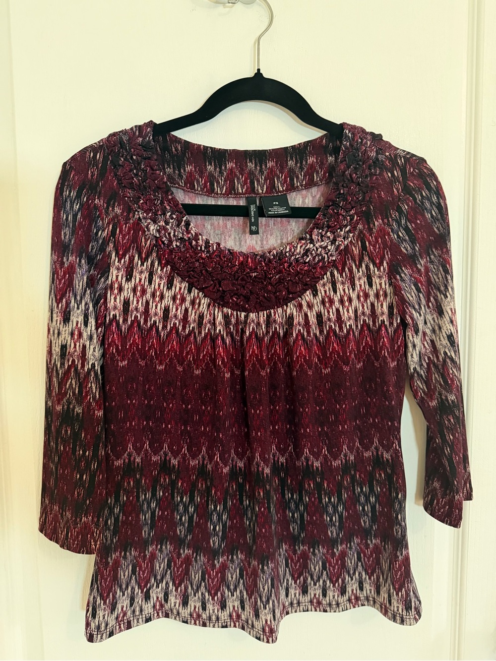 Y2K Patterned Scoop Neck Blouse Long Sleeve
